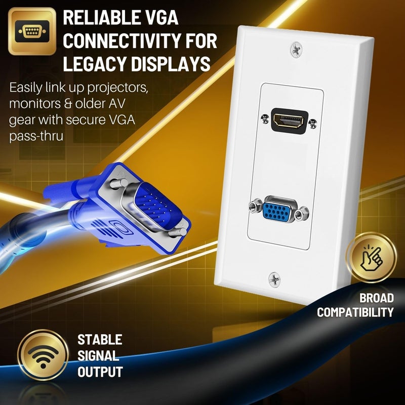 TNP Products TNP HDMI + VGA Wall Plate Port Jack 4k UHD ARC/eARC Ethernet Pass-Thru Full HDCompatible & VGA Composite Audio Video Wall Face Plate Panel Outlet Cover - Image 5